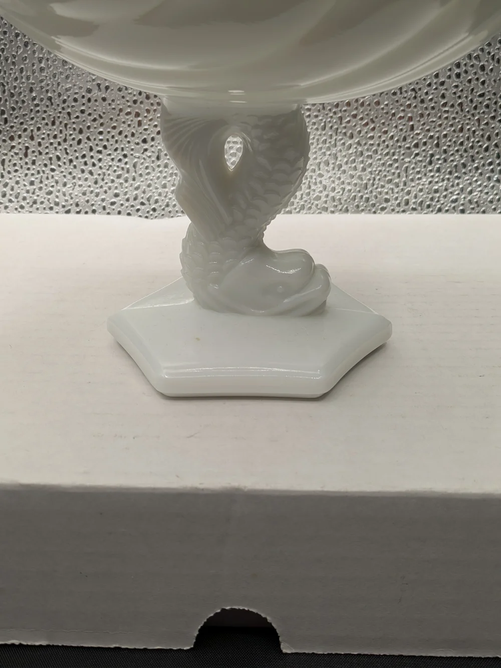 White Milk Glass Compote Pedestal Bowl With Dolphin Decor